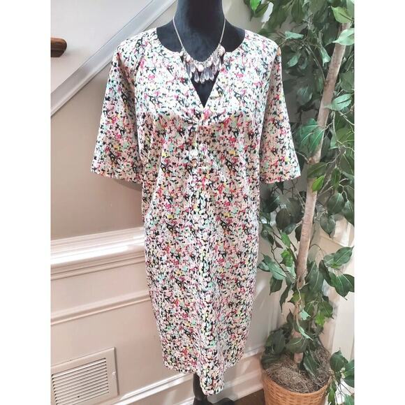 Ellos Women's Multicolor 100% Polyester V-Neck 3/4 Sleeve Knee Length Dress 2X - Picture 1 of 11